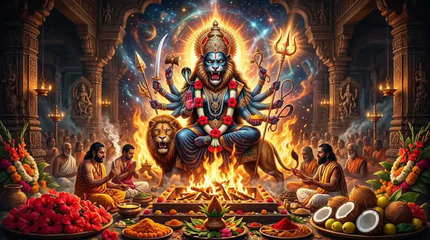माँ प्रत्यंगिरा तंत्रोक्त महायज्ञ, सात्विक नींबू-नारियल बलि एवं सर्व शत्रुनाश अनुष्ठान (Pratyangira Tantrokt Hawan) माँ प्रत्यंगिरा तंत्रोक्त महायज्ञ, सात्विक नींबू-नारियल बलि एवं सर्व शत्रुनाश अनुष्ठान (Pratyangira Tantrokt Hawan)